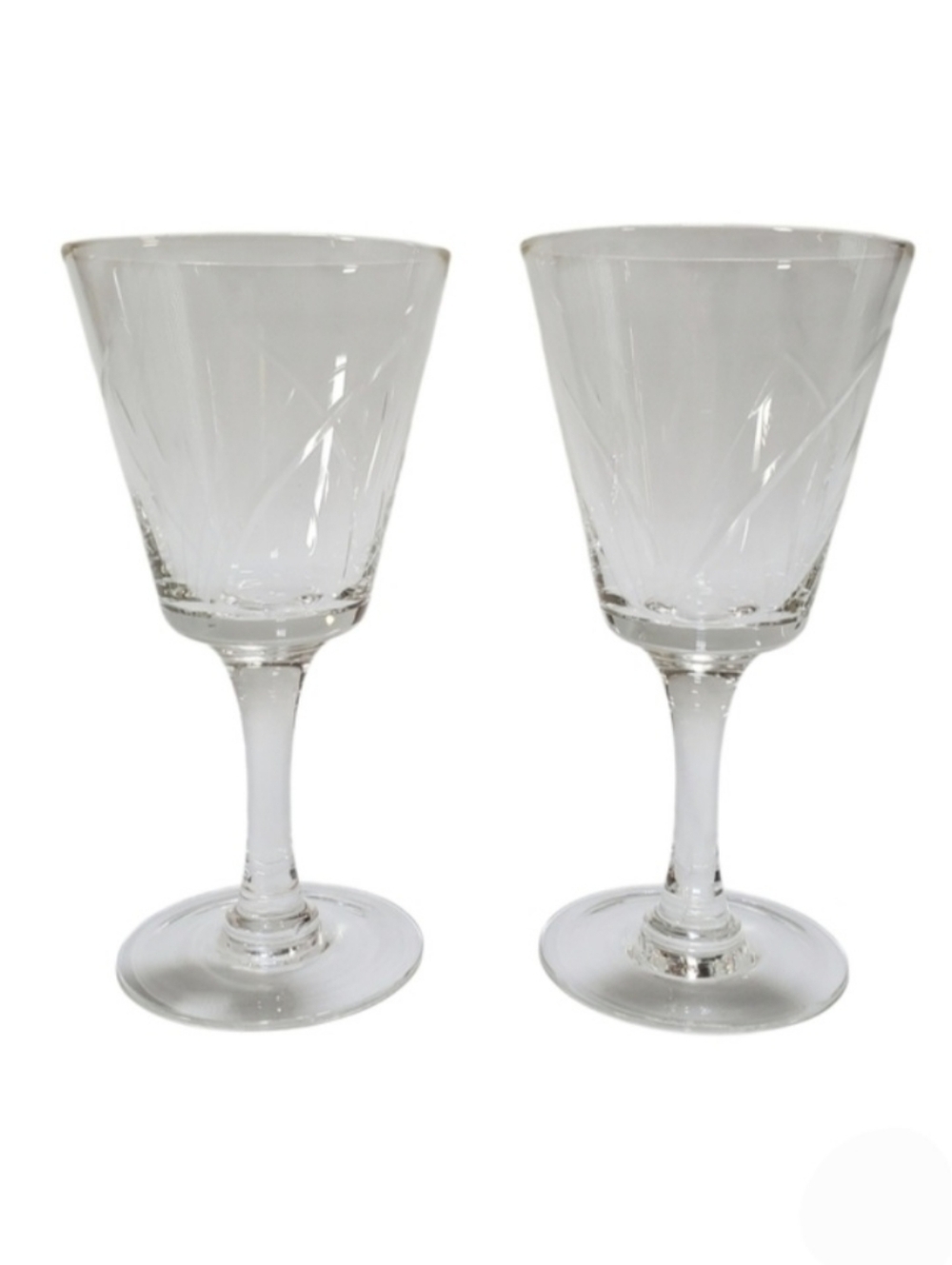 Etched Crystal Wine Glasses Set Of 2 Mid Century Modern Barware Vintage